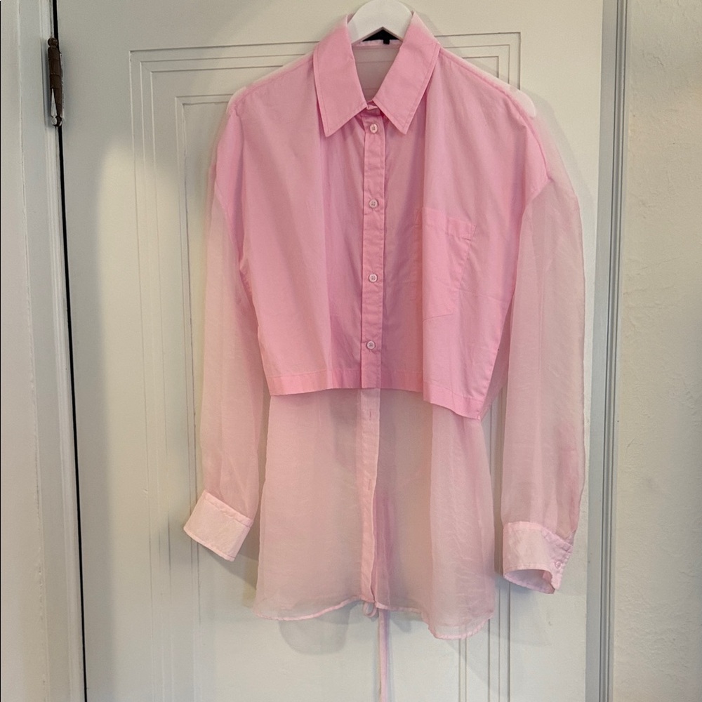 Zara Pink Sheer Button Down womens Shirt - Picture 3 of 7